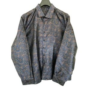 BARRY‎ WANG Paisley Silk Shirt Blue and Gold size 4X NWT